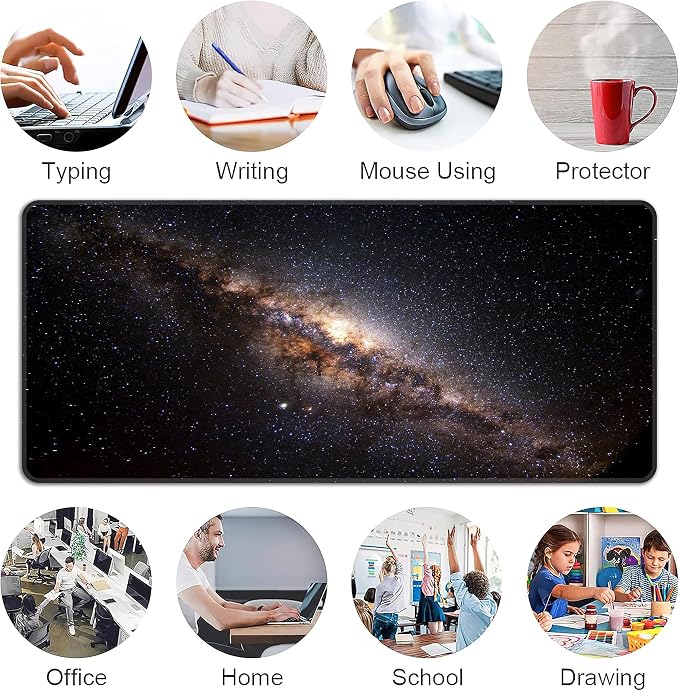 Galaxy Space Desk Mat, XXL 35.4"x15.7" Large Mouse Pad, Starry Sky Extended Gaming Mouse Mat,Non-Slip Rubber Base Waterproof with Stitched Edges for Gaming Office Home Decor - Image 6