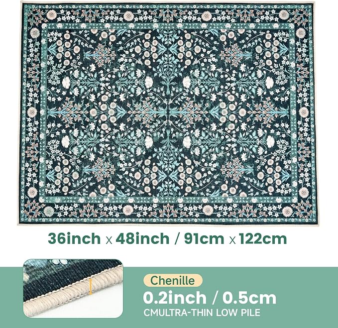 Office Chair Mat for Hardwood Tile Floor, 36"x48"Anti-Slip Under Desk Carpet Protector for Rolling Computer Chair Mat, Machine Washable Office Area Carpet (Chenille,Vibrant Green) - Image 3