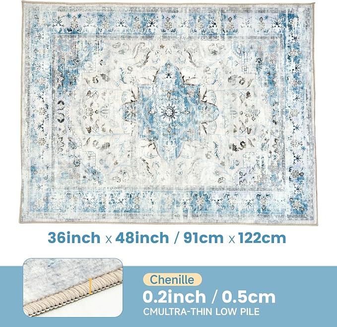 Office Chair Mat for Hardwood Tile Floor, 36"x48"Anti-Slip Under Desk Carpet Protector for Rolling Computer Chair Mat, Machine Washable Office Area Carpet (Chenille,Light Blue) - Image 3