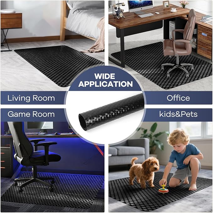 BesWin Office Chair Mat for Carpet, 48" x 36" Computer Desk Chair Mat for Low Carpeted Floors, Thick and Sturdy Carpet Protector for Rolling Chairs, Easy Glide Floor Mat for Home, Gaming (Black) - Image 8