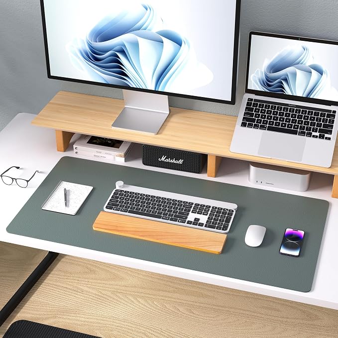 Aothia Leather Desk Protector, Mouse Mat, Non-Slip PU Leather Blotter, Laptop Desk Mat, Waterproof Writing Pad for Office and Home (Jungle Green, 36" x 17") - Image 8