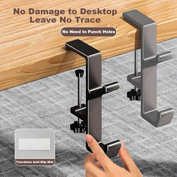 Headphone Stand - Aluminum Alloy Headphone Holder, Under Headset Stand for Desk Fit for PC Gaming Headset Hanger Hook Suitable for Office, Computer, Student Class Desk, Handmade Creator Table (Sliver) - Image 2