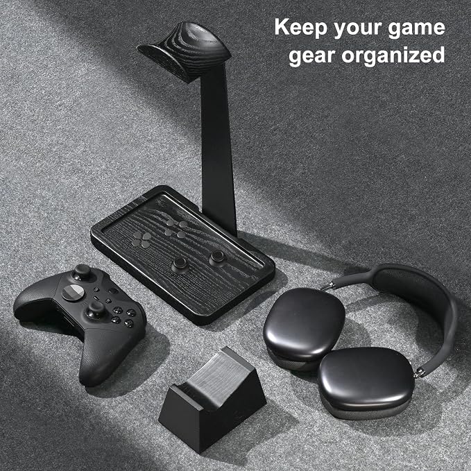 UPERGO Solid Wood Headphone Stand with Controller Holder for Desk | Natural Solid Wood, Holds 1 Headset & 1 Controller, Gamer Gifts for Men, Gaming Desk Accessories for PS5/Xbox/Switch - Image 3