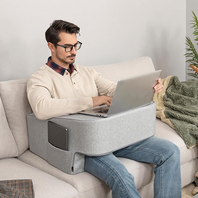 Lavish Home Reading Pillow for Gaming - Lap Desk Pillow with Arm Rests, Storage Pockets, and Removable Washable Cover - Laptop Pillow for Reading, Gaming, Studying, and Working (Gray) - Image 8
