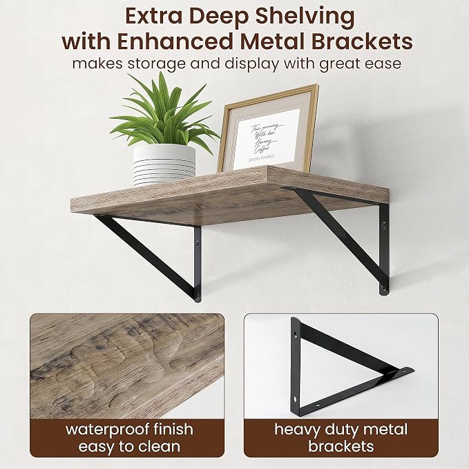 Axeman Deep Floating Shelves, 18'' x 12'' Grey Wall Shelves Set of 2 - Image 5