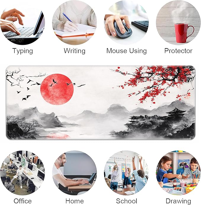Japanese Watercolor Cherry Blossoms Desk Mat, XL 31.5"x11.8" Large Mouse Pad, Sakura Extended Gaming Mouse Mat,Non-Slip Rubber Base Waterproof with Stitched Edges for Gaming Office Home Decor - Image 6