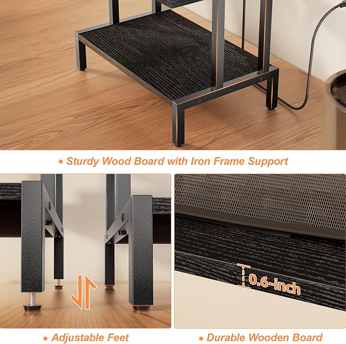 Aquzee Media Stand, Gaming Shelf, 4 Tier Small Electronics Shelves Video Game Console Organizer Cabinet, Wood Stereo Racks AV Shelves for Entertainment Center Storage, Recreation Room Furniture,Black - Image 7