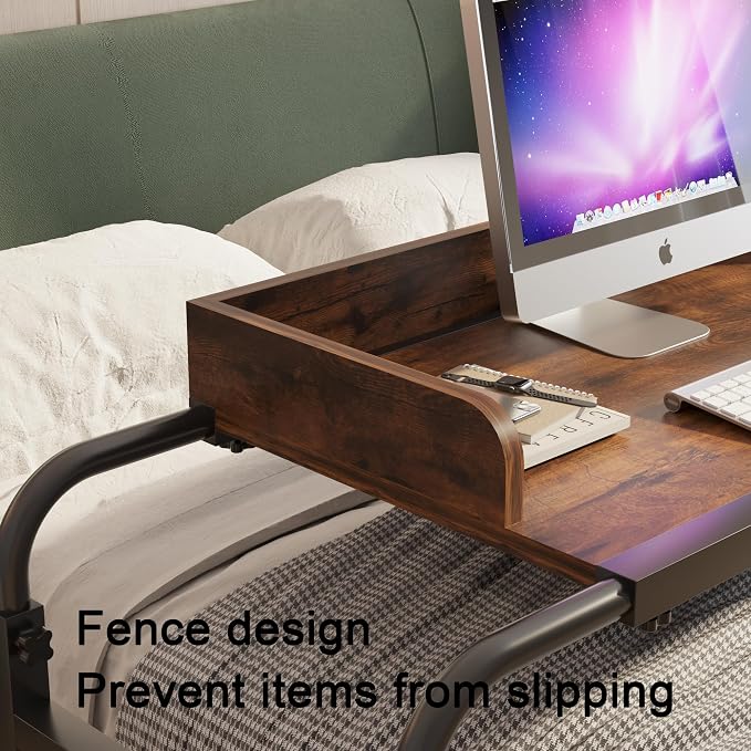 TigerDad Overbed Table with Wheels, Modern Style, Brown, 55.1-82.7x25.6x18.1 inches, 350lbs Weight Capacity - Image 5