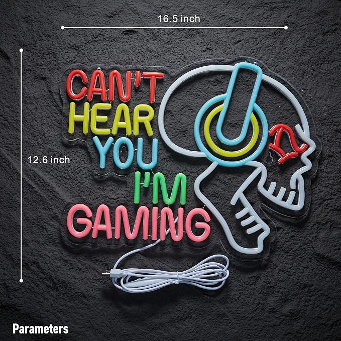 Gaming Neon Sign Can't Hear You I'm Gaming Skull Gamer LED Light Bright USB Powered Light up Game Signs with dimmer for Game Zone Video Room Boy Bedroom Wall Decor Compatible with Timer - Image 5