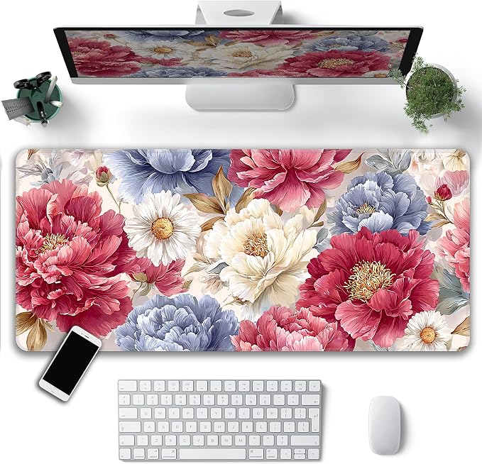 Japanese Minimalist Floral Desk Mat, XXL 35.4"x15.7" Large Mouse Pad, Art Flowers Extended Gaming Mouse Mat,Non-Slip Rubber Base Waterproof with Stitched Edges for Gaming Office Home Decor - Image 2