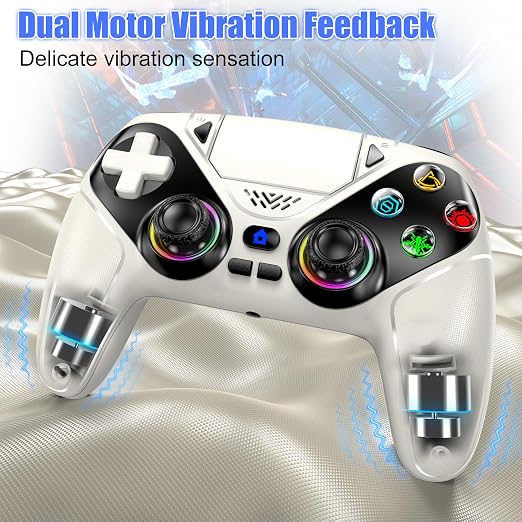 Dinosoo RGB Wireless Controller for PS5/PC/Mobile – Bluetooth Gamepad with Turbo, Macro, Dual Vibration, 6-Axis Gyro, 3.5mm Audio Jack, Built-in Speaker & 1000mAh Battery-White - Image 5