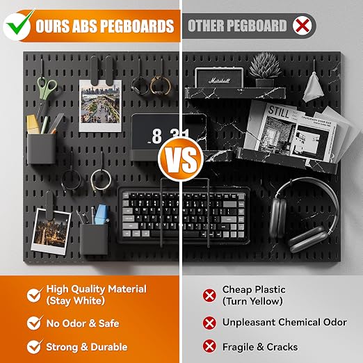Wall Organizer Set 4 Pack 11"x11" No-Drill Peg Board Pannels with 16 Hooks & Bins Modular Pegboard Wall Organization for Gaming Room Home Office Craft Room and Kitchen, Black - Image 5