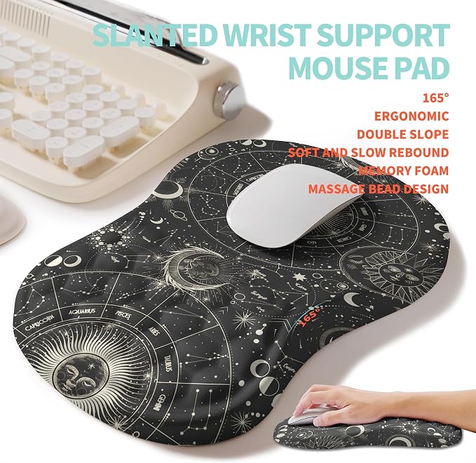 2-in-1 Ergonomic Set, Wave Rise Keyboard Wrist Rest and Massage Bulge Slope Mouse Pad Wrist Support, Cushion Memory Foam Integrated to Relieve Wrist Pain, Constellation - Image 3
