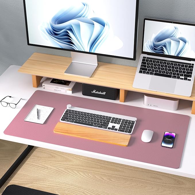 Aothia Leather Desk Pad Protector, Mouse Pad, Office Desk Mat,Non-Slip PU Leather Desk Blotter, Laptop Desk Pad, Waterproof Desk Writing Pad for Office and Home (Dark Pink, 23.6" x 13.7") (Pack of 2) - Image 9