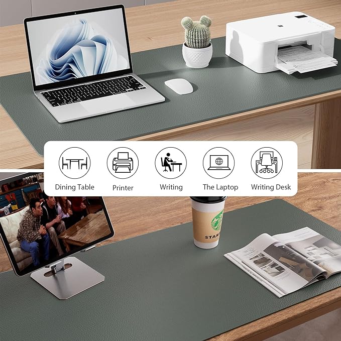 Aothia Leather Desk Pad Protector, Office Desk Mat, Large Mouse Pad, Non-Slip PU Leather Desk Blotter, Laptop Desk Pad, Waterproof Desk Writing Pad for Office and Home (Jungle Green, 31.5" x 15.7") - Image 5