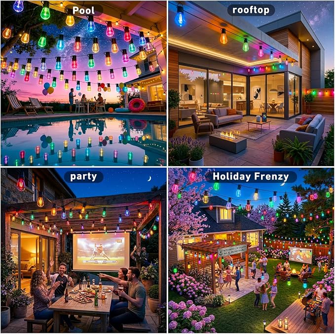 Outdoor String Lights,200FT Smart RGB+IC Patio Lights with Shatterproof LED Bulbs ,Outside Light Dimmable Patio for Decor DIY IP67 Waterproof ,Courtyard, garden,Holiday,LED lights more Scene Modes - Image 2