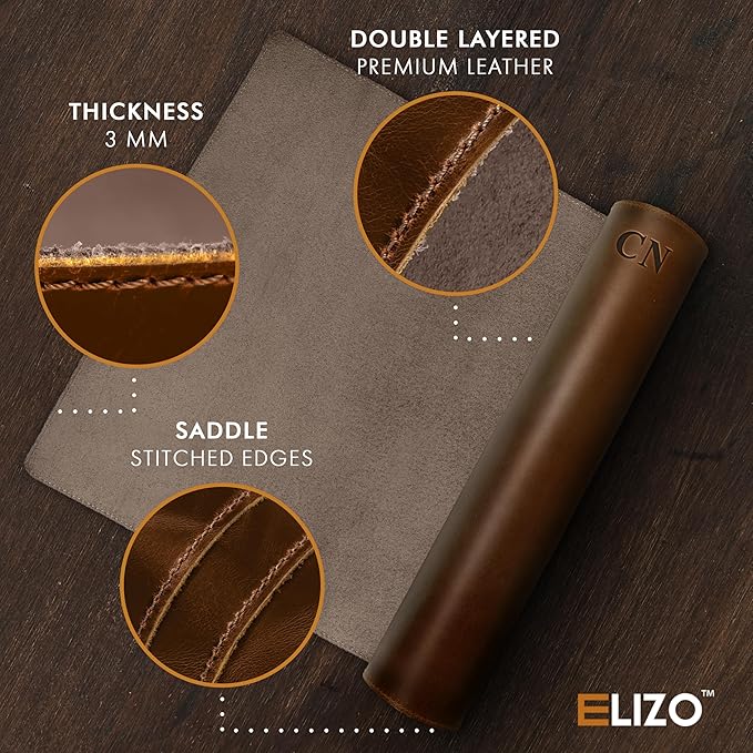 ELIZO Personalized Custom Desk Pad Set Real Leather Desk Mat Mouse Pad Unique Gifts for Him Her Leather Gifts for Men Women Engraved Embossed Monogrammed Corporate Gifts - Image 3