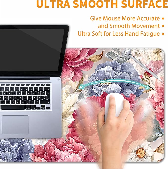 Japanese Minimalist Floral Desk Mat, XXL 35.4"x15.7" Large Mouse Pad, Art Flowers Extended Gaming Mouse Mat,Non-Slip Rubber Base Waterproof with Stitched Edges for Gaming Office Home Decor - Image 5
