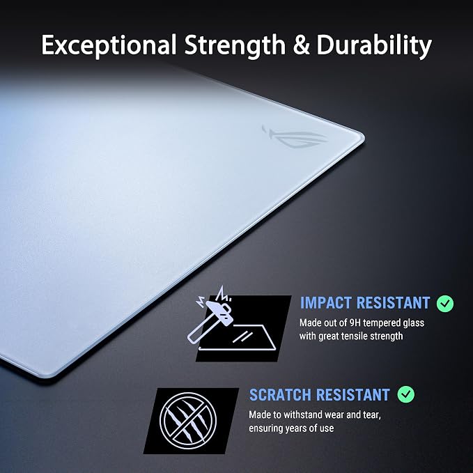 ASUS ROG Moonstone Ace L Glass Gaming Mouse Pad – 19.7” x 15.7”, Ultra-Smooth Matte Tempered Glass for Quiet Ultrafast Glides, Impact/Scratch Resistant, Easy to Clean, Anti-Slip Silicone Base - White - Image 6
