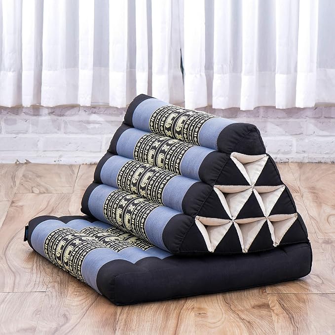 Leewadee 1-Fold Mat with Triangle Cushion – Comfortable TV Pillow, Foldable Mattress with Cushion Made of Kapok, 30 x 20 inches, Blue - Image 6