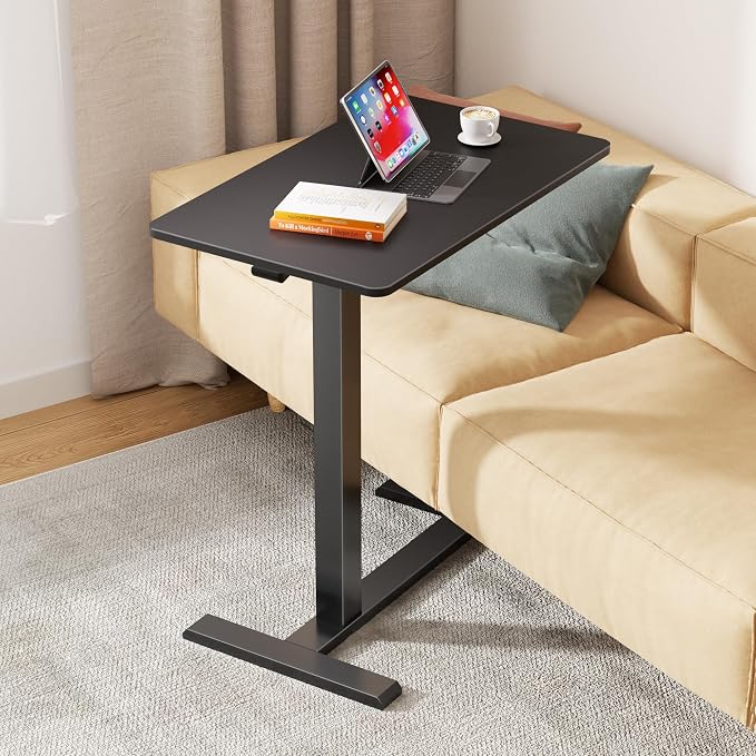 CROWNFURN Overbed Bedside Table with Hidden Casters,Adjustable Hospital & Home Use Bed Table, Rolling Laptop Table, Mobile Standing Desk,Black - Image 2