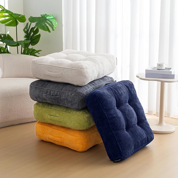 HIGOGOGO 6" Extra Thick Floor Pillow Cushion for Adults, Meditation Cushion Pillow, Large Square Floor Sitting, Tufted Corduroy Cover, for Tatami Living Room or Yoga, 22x22 Inch, Beige - Image 6