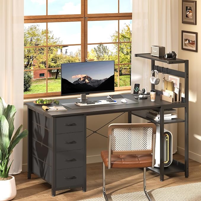 47in Gaming Computer Desk with Drawers & Storage Shelf & Iron Hook, Black - Image 8