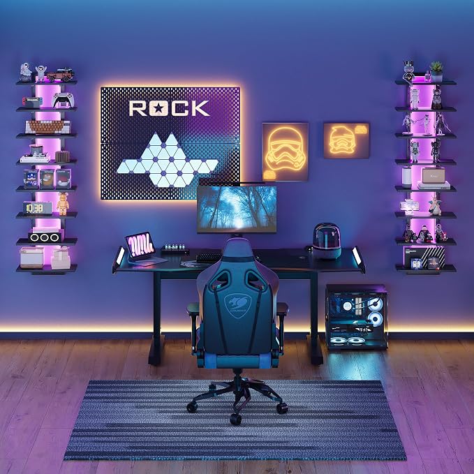 LED Wall Mounted Display Shelf with RGB Lights, 8-Tier Vertical Wall Shelf for Gaming Room, Bedroom and Living Room, Floating Shelves for Collectibles and Decor, 15"W x 5.5"D x 58.3"H, Black - Image 6