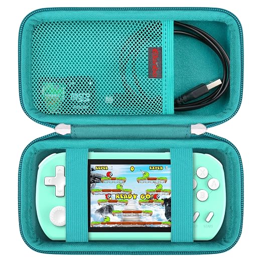 Elonbo Carrying Case for TEBIYOU/ WELLST·G/ TaddToy/ Beijue/ FAMILY POCKET/ CCTU/ X-JOYKIDS/ GREENCREEK/ Beico/ KAVOYI/ GuaiyeyeAP Handheld Game Console, Portable Electronic Gaming Player Bag, Green+ by Elonbo