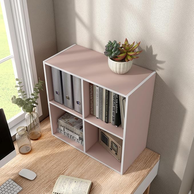 Homes: Inside + Out Apexa 4-Cube Storage Organizer Shelves, Stackable Wood Bookcase Fits Cubby Bins for Organization, Dorm Teen Room Decor & Home Office, Light Pink - Image 13
