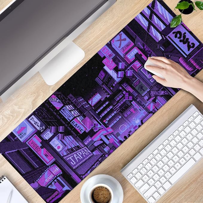 Dark Purple Japanese Anime Retro Vaporwave Mouse Mat Computer Lap Desk Anime Mouse Pad Kawaii Large Gaming Pad for Keyboard QDH - Image 6