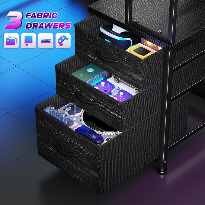 DurayLoly L Shaped Gaming Desk with 3 Fabric Drawers & Shelves for Storage - Image 8