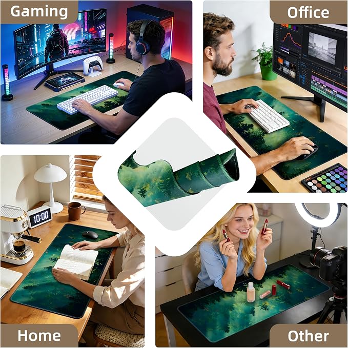 Galdas Mouse Pad,Office Desk Mat Large Gaming Keyboard Pad Durable Stitched Edges Washable Smooth Surface Control & Accuracy Extended Computer Mouse Mat (31.5X11.8In)-Green Forest… | Extended Computer Mouse Mat, 31.5X11.8In,Keyboard Pad,Durable Stitche... - Image 4
