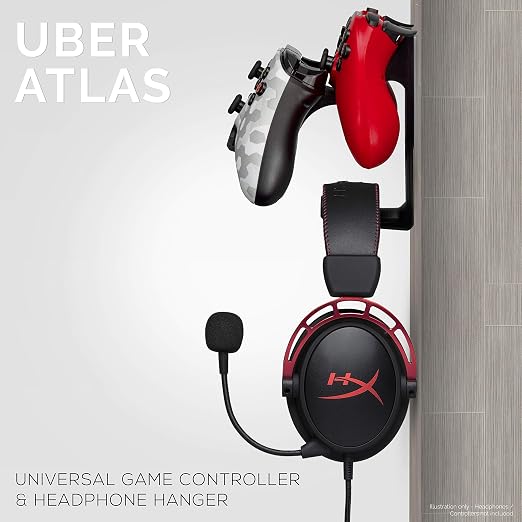 BRAINWAVZ The UberAtlas Dual Game Controller & Headphone Stand Wall Mount Holder for Xbox ONE, Series X, PS5, PS4, PS3, Switch, STEELSERIES Gamepad & More, Stay Organized No Screws (Two Pack) - Image 3