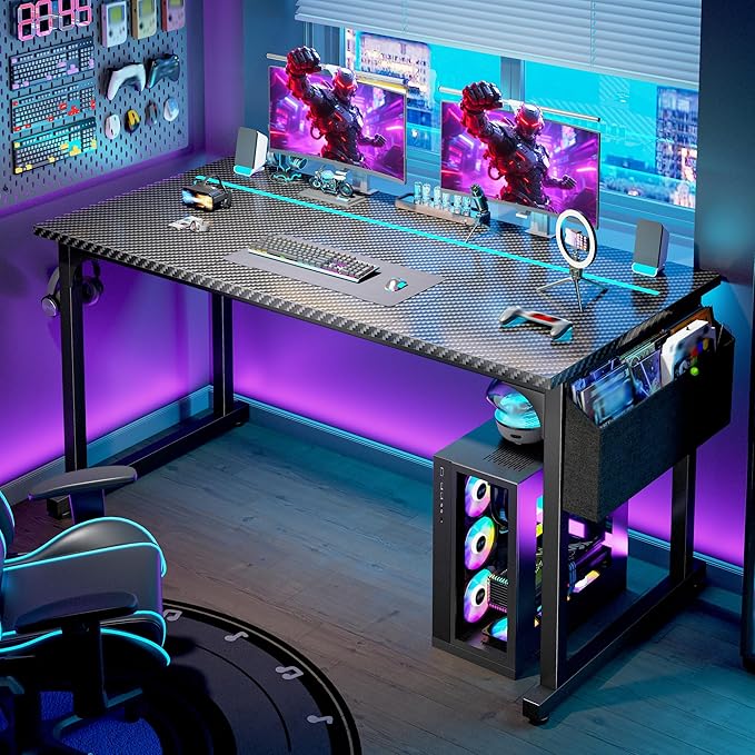 DurayLoly 55" Carbon Fiber Gaming Desk with RGB LED for Teens Bedroom,Black - Image 4