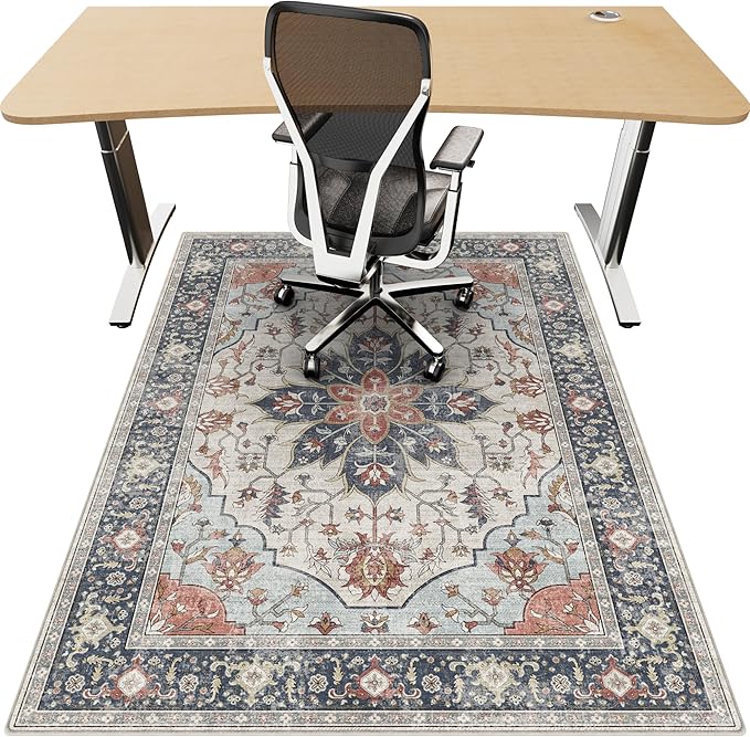 48"x60" Office Chair Mat for Hardwood, Under Desk Chair Mat for Home Office, Anti-Slip Office Rugs for Rolling Chairs, Floor Protector Washable Rugs Orange Multi by Unknown