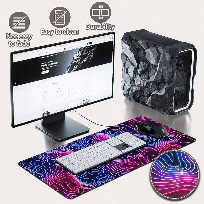 Gaming Mouse Pad - (31.5"×11.8") Topographic Large Mouse Pads for Desk - Desk Mat for Keyboard and Mouse with Non-Slip Base, Desks Pad Matfor Game/Office & Home - Image 4