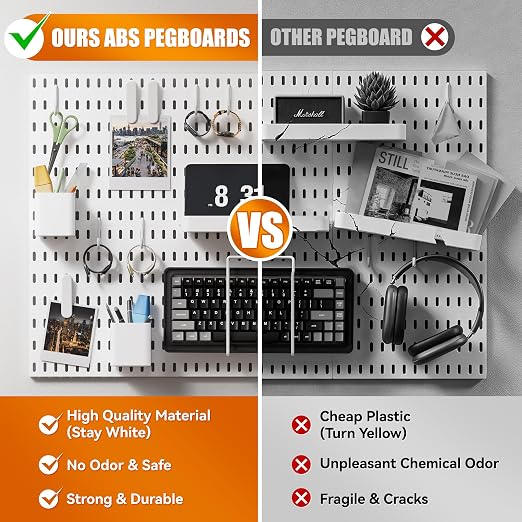 Wall Organizer Set 4 Pack 11"x11" No-Drill Peg Board Pannels with 16 Hooks & Bins Modular Pegboard Wall Organization for Gaming room Home Office Craft Room and Kitchen, White - Image 5