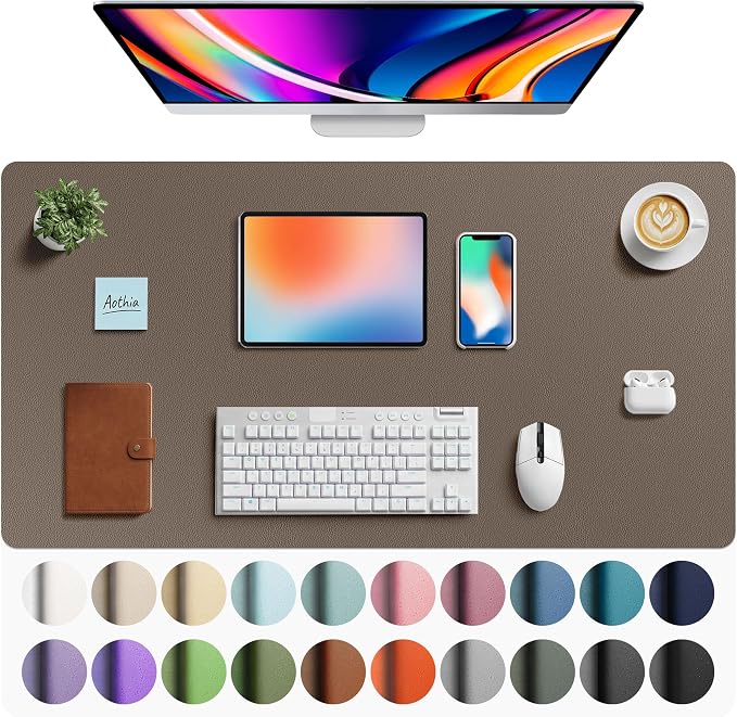 Aothia Faux Leather Desk Mat - Large Mouse Pad, Non-Slip PU Leather Blotter, Waterproof Writing Surface for Office and Home (Coffee, 40" x 24") by AothiaSimpleNaturalUnique