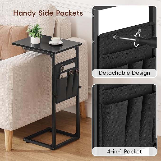Vagusicc C-Shaped End Table, Small Side Table for Couch, Sofa Table Adjustable Height End Tables Living Room, Bedside Slide Under Couch Table for Sofa, TV Tray Table with Metal Frame for Bedroom,Black - Image 7