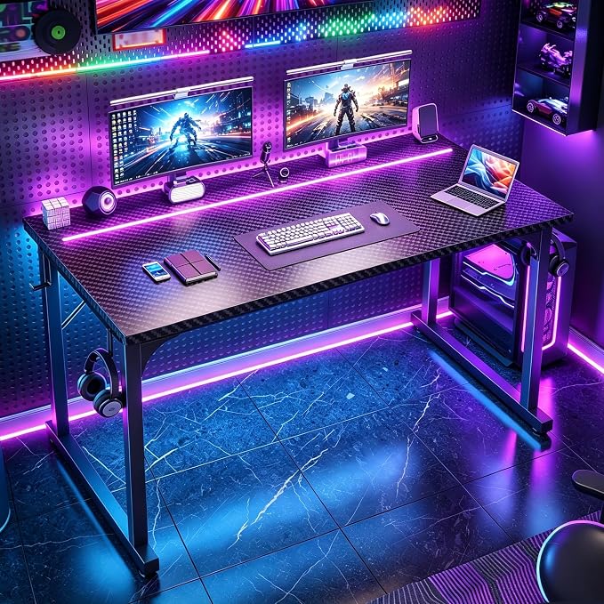 DurayLoly 48" Gaming Desk with Waterproof LED Lights for Bedroom,Black - Image 2