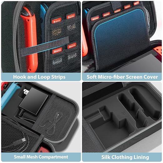 OIVO Switch 1 Carrying Case Compatible with Nintendo & OLED, Portable Switch Travel Carry Case Fit for Joy-Con and Adapter, Hard Shell Protective OLED Pouch Bag with 20 Games, Grey - Image 5