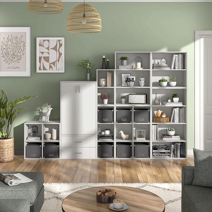 Homes: Inside + Out Apexa 3-Tier Cube Storage Organizer Shelves, Stackable Wood Bookcase Fits Cubby Bins for Organization, Dorm Teen Room Decor & Home Office, White - Image 11