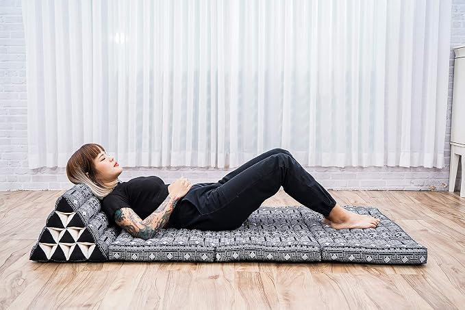 Leewadee 3-Fold Mat XXL with Triangle Cushion – Firm TV Pillow, Foldable Mattress with Cushion Made of Eco-Friendly Kapok, 67 x 31 inches, Black - Image 5