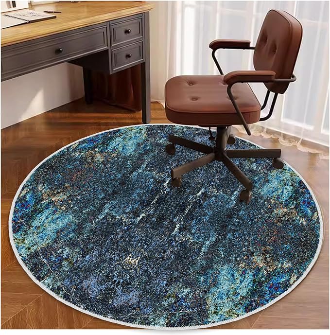 4ft/48in Home Office Chair Mat for Hardwood Floor, Anti-Slip Desk Chair Mats, Computer Gaming Chair Mats for Rolling, Low Pile Carpet Floor Chair Mat(Blue-1) by Soofteilliv