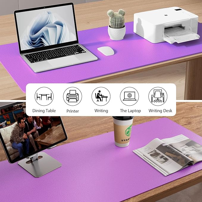 Aothia Leather Desk Pad Protector, Office Desk Mat, Large Mouse Pad, Non-Slip PU Leather Desk Blotter, Laptop Desk Pad, Waterproof Desk Writing Pad for Office and Home (48"x17", Iris Violet) - Image 5
