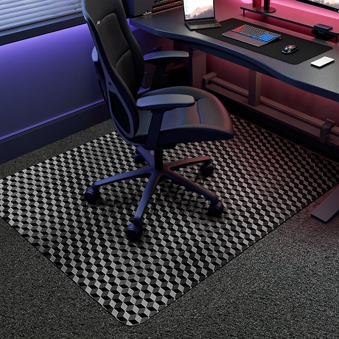 BesWin Office Chair Mat for Carpet, 48" x 30" Computer Desk Chair Mat for Low Carpeted Floors, Thick and Sturdy Carpet Protector for Rolling Chairs, Easy Glide Floor Mat for Home, Gaming (Black) by BesWin