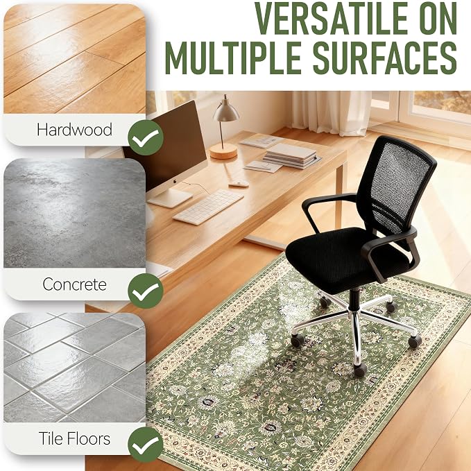 36"x48" Office Chair Mat for Hardwood, Under Desk Chair Mat for Home Office, Anti-Slip Office Rugs for Rolling Chairs, Floor Protector Washable Rugs Green - Image 5