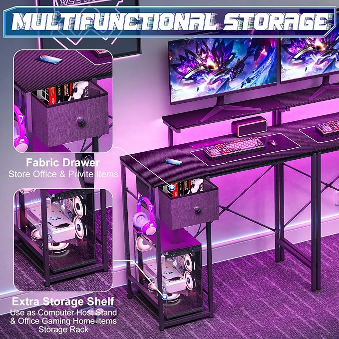 X-cosrack 33.5" Small Gaming Desk with LED Lights & Power Outlets, Drawers - Image 7