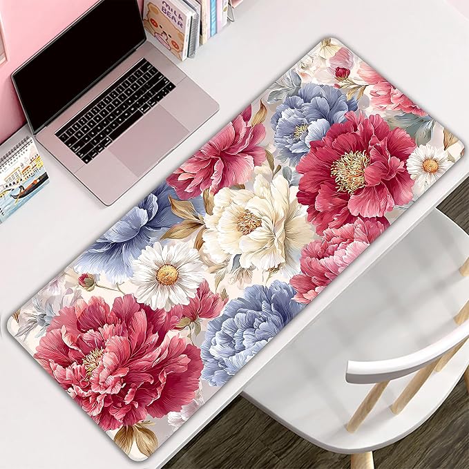 Japanese Minimalist Floral Desk Mat, XXL 35.4"x15.7" Large Mouse Pad, Art Flowers Extended Gaming Mouse Mat,Non-Slip Rubber Base Waterproof with Stitched Edges for Gaming Office Home Decor - Image 8